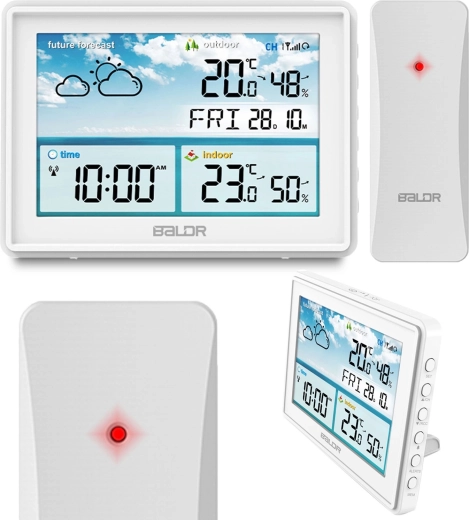White wireless weather station with DCF time and color LCD