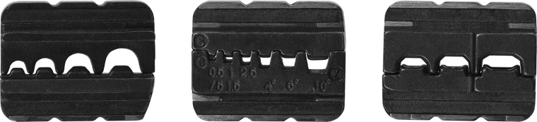 Three interchangeable crimping dies