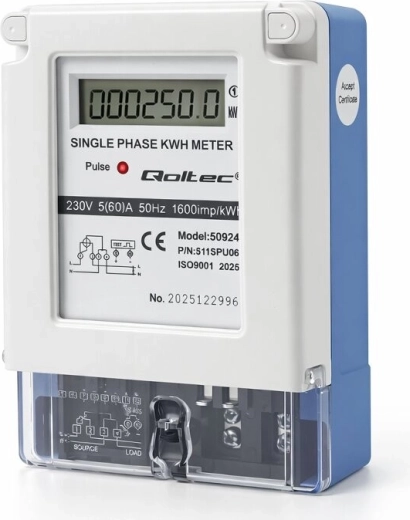 Qoltec single-phase energy consumption meter 230 V 5(60) A LCD