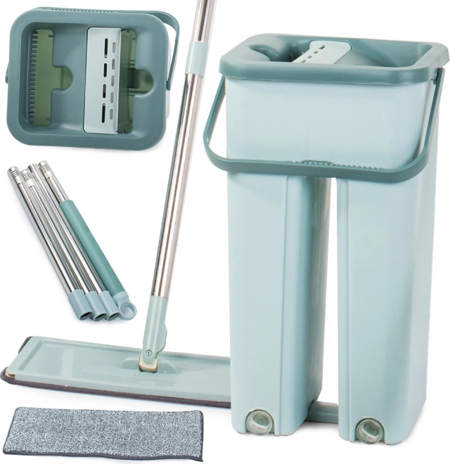 Rotating Flat Mop with Dual-Chamber Bucket