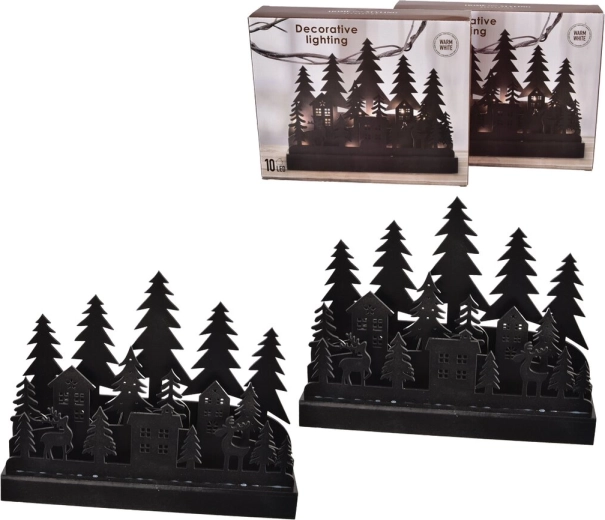 LED wooden lantern House/Tree black 30 × 6 × 24 cm
