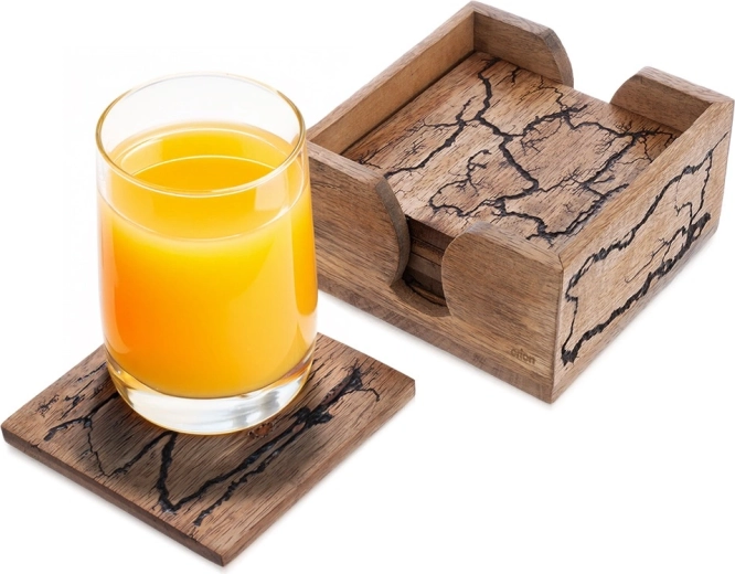 Orion wooden mango wood coasters with stand, 6 pcs