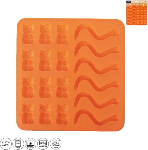 Silicone mold for gummy candies – jellyfish and bears, 18 pcs, orange