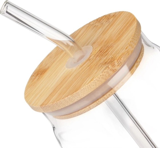 Bamboo lid with seal and opening for straw