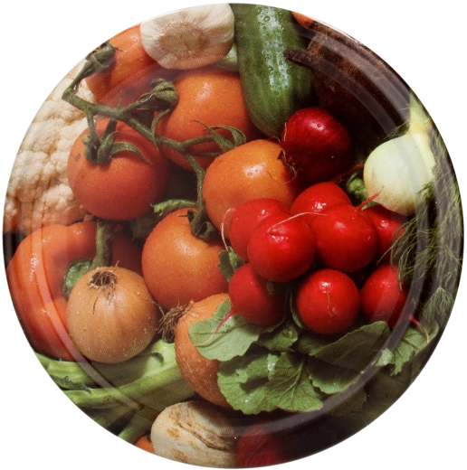 Metal canning lid RTS 82 mm with radish and spring onion motif
