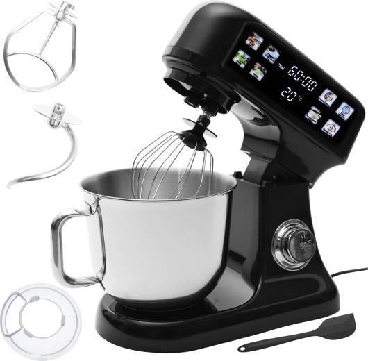 Bauerkraft planetary stand mixer with 6 L bowl, LED panel, fermentation function and built-in scale, black
