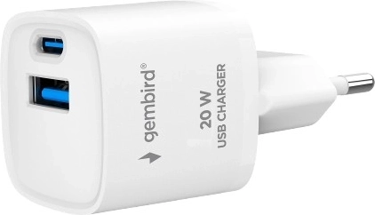 20 W USB fast charger with two ports, white