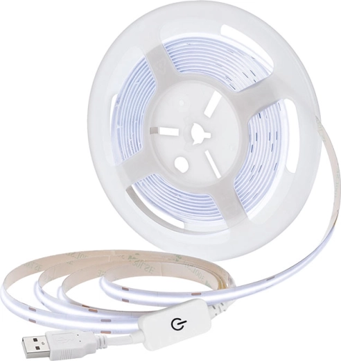 Solight LED COB strip 5 m USB, cool white 6000 K, switch, 8 mm