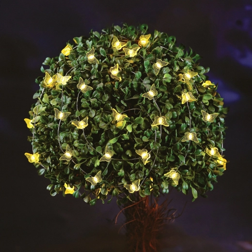 Solar String Lights with Butterflies, 2.4 m, 25 Warm White LEDs