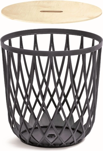 Universal metal basket with wooden lid 33.7 cm, anthracite