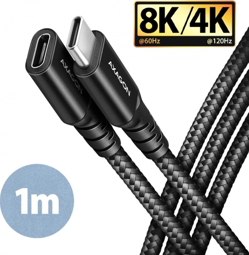 AXAGON USB‑C extension cable Gen2 1 m, 20 Gbps, PD 240 W, 5 A, braided, black