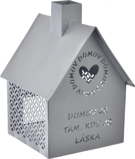 Metal house "Home" – tea light candle holder, grey 15 cm