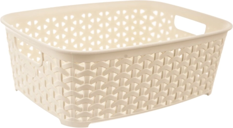 Plastic rattan basket Hobby, cream, 26 × 19 × 9 cm