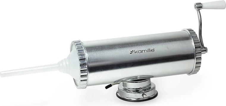 Manual aluminum sausage and banger stuffer with suction base and 3 nozzles