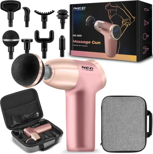 NEO SPORT NS-500 massage gun with 8 attachments, pink