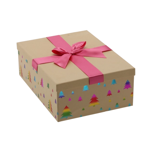 Празнична подаръчна кутия кафява с розова панделка 28,5 × 20 × 8,5 cm - 1 брой