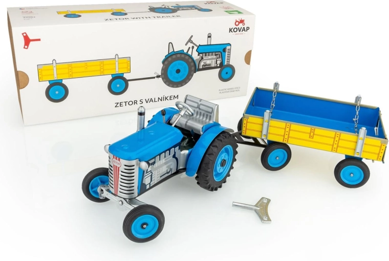 Трактор Zetor с ремарке на ключ, метален, 28 см KOVAP