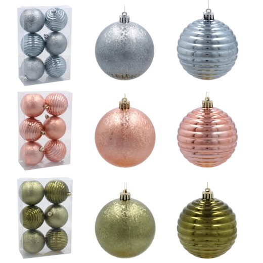 Set of Christmas Balls 8 cm – Olive, Copper, and Graphite (6 pcs)