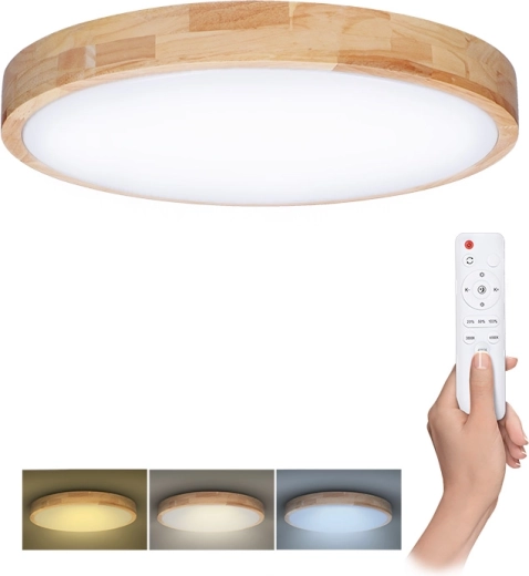 Solight LED ceiling and wall light with remote control Solid Oak 60 W, 51 cm, dimmable, CCT 3000–6500 K