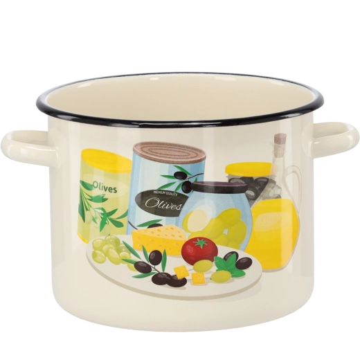 Enamelled Pot 5.5 L 22 cm Cream with Olive Motif