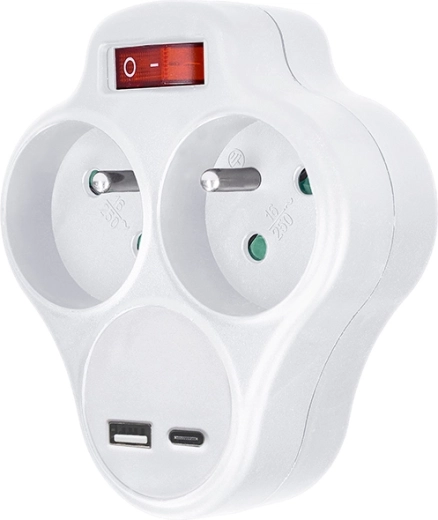 Solight power outlet adapter with sockets and 20 W PD fast charging, white