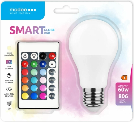 Modee LED smart bulb A60 9.4 W E27 RGB-W 806 lm with remote control