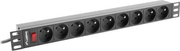 Ракова захранваща лента PDU 19" 1U 16A, 9 FR контакта, 230 V, кабел 3 m, черна