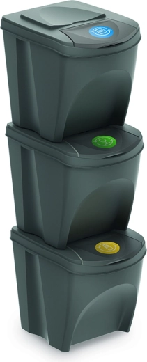 Set of 3 Sortibox recycling bins, grey stone, 3×25 L