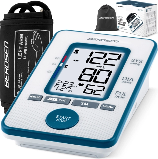 BERDSEN Upper Arm Blood Pressure Monitor with large LCD and memory for 120 measurements