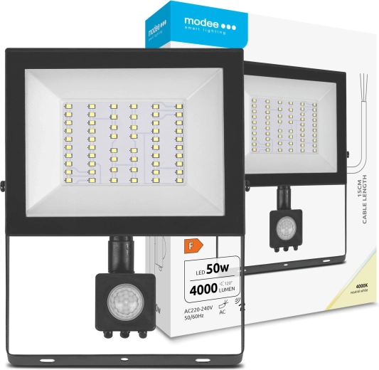 Modee LED Floodlight E‑series with Sensor 50 W, 120°, 4000 lm, Neutral White