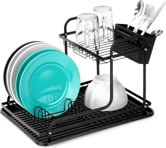 Черен двуетажен сушилник за съдове RADKA 42,5 × 32 × 29 cm