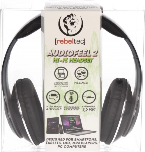 Стерео слушалки с микрофон AUDIOFEEL2 Black, 4-пинов жак 3,5 мм
