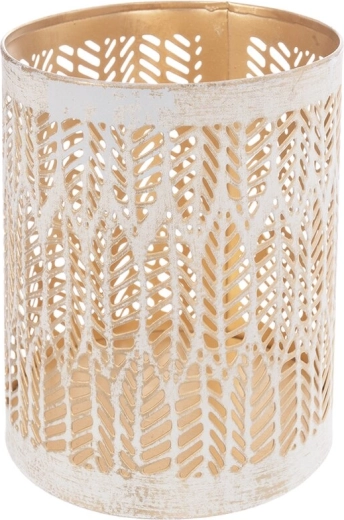 Metal candle holder Leaf beige-gold 12 cm