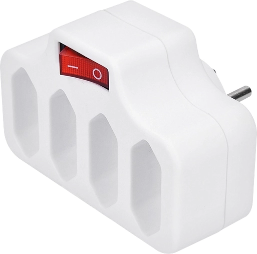 Solight socket adapter with 4 outlets, switch and child safety shutters, white - 1 piece