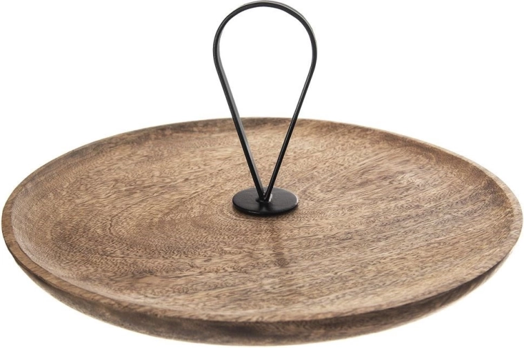 Wooden tiered mango wood stand 30.5 cm with metal handle