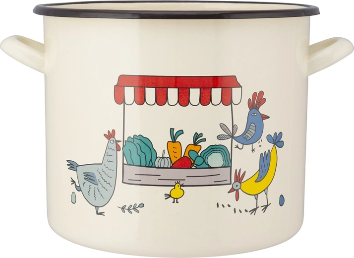 Enamel stock pot for broth Kurki, cream, 10 l with lid