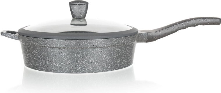 Deep Frying Pan 28 cm with Non-Stick Granite Grey Surface and Glass Lid