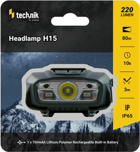 Technik MT-H15 headlamp with rubberized coating and red light
