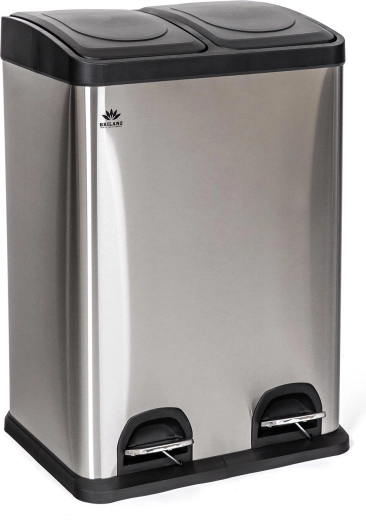 Stainless steel dual-compartment recycling bin 2×20 l with foot pedals