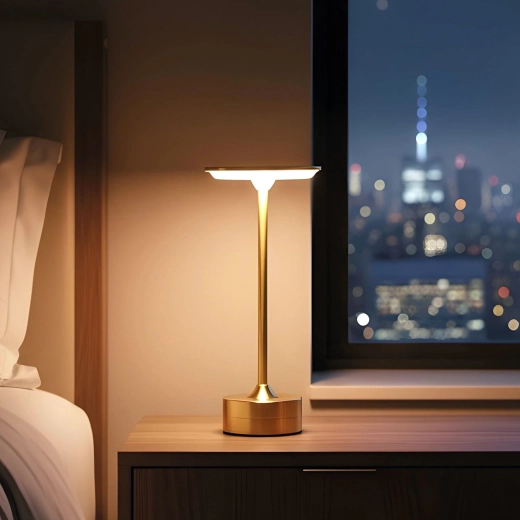 Gold rechargeable table lamp with adjustable light temperature and brightness