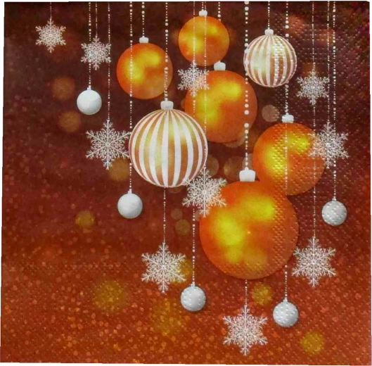 Коледни салфетки със златни топки 33 × 33 см, 3-пластови - 1 брой