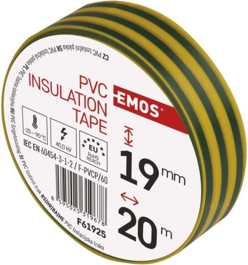 PVC insulating tape 19 mm × 20 m yellow‑green