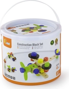 Wooden constructor building set in a bucket, 48 pieces (3+)