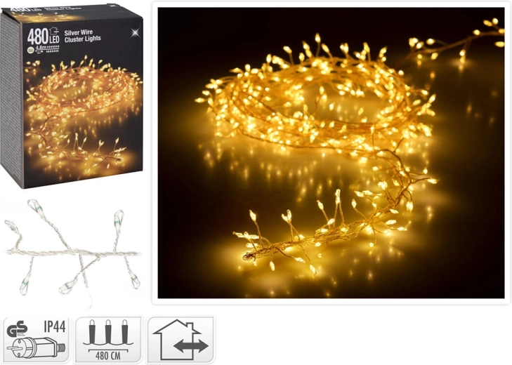 Christmas LED Light String 4.8 m, 480 LEDs, warm white, silver wire