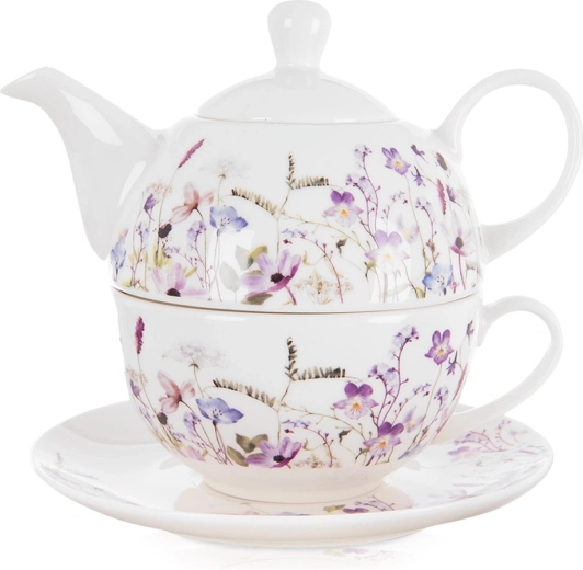 Porcelain tea set for one LOUKA, teapot with cup and saucer, 3 pieces