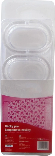Hooks for bathroom shower curtain – transparent plastic, 12 pcs