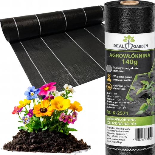 Black UV weed-control agrotextile 140 g/m² 1.6 × 50 m