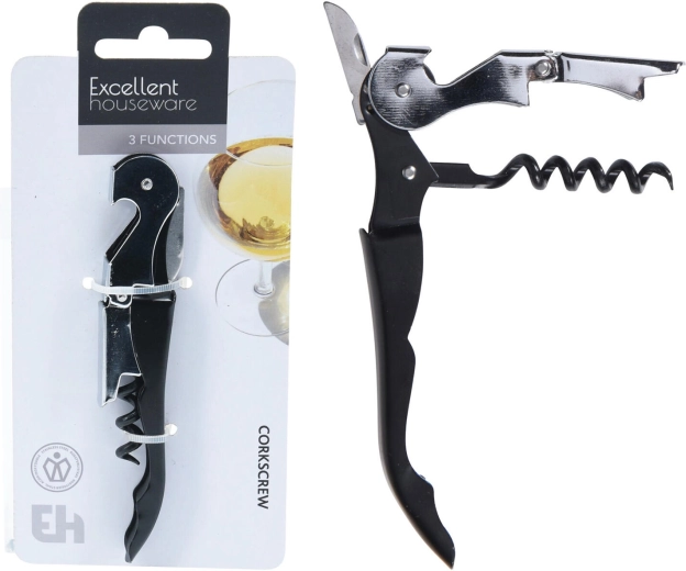 Waiter’s 3‑in‑1 metal opener, black
