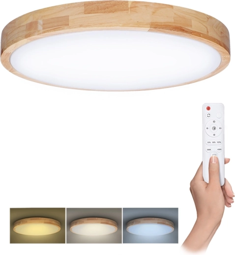 Solight LED ceiling and wall light Solid Oak with remote control 48 W 39 cm dimmable CCT