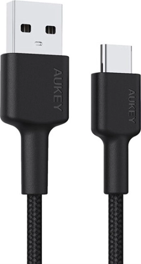 Aukey USB‑C към USB‑A кабел 2 м, 60 W, с найлонова оплетка, черен